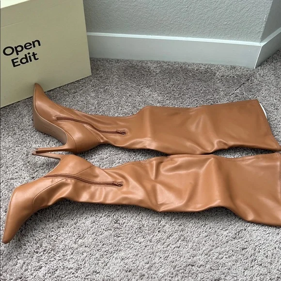 Open Edit EdKami Thigh High Over Knee Boots Stiletto Heels in Tan Mocha - Picture 4 of 5